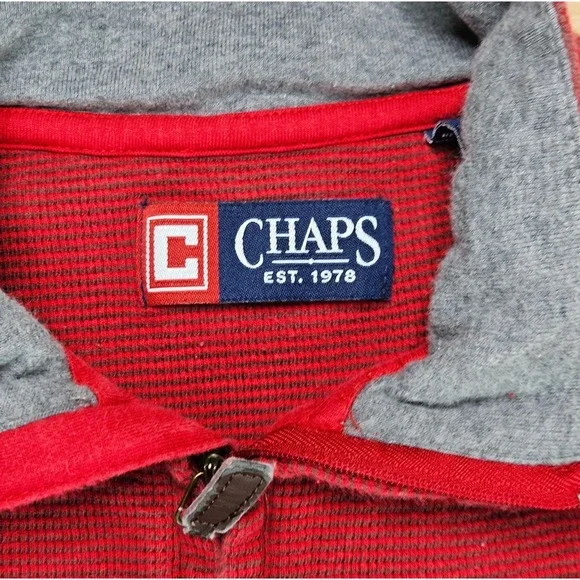 Chaps Sweater Mens M Red Pullover Crew Neck Quarter Zip Waffle Knit‎ Preppy - Picture 3 of 11